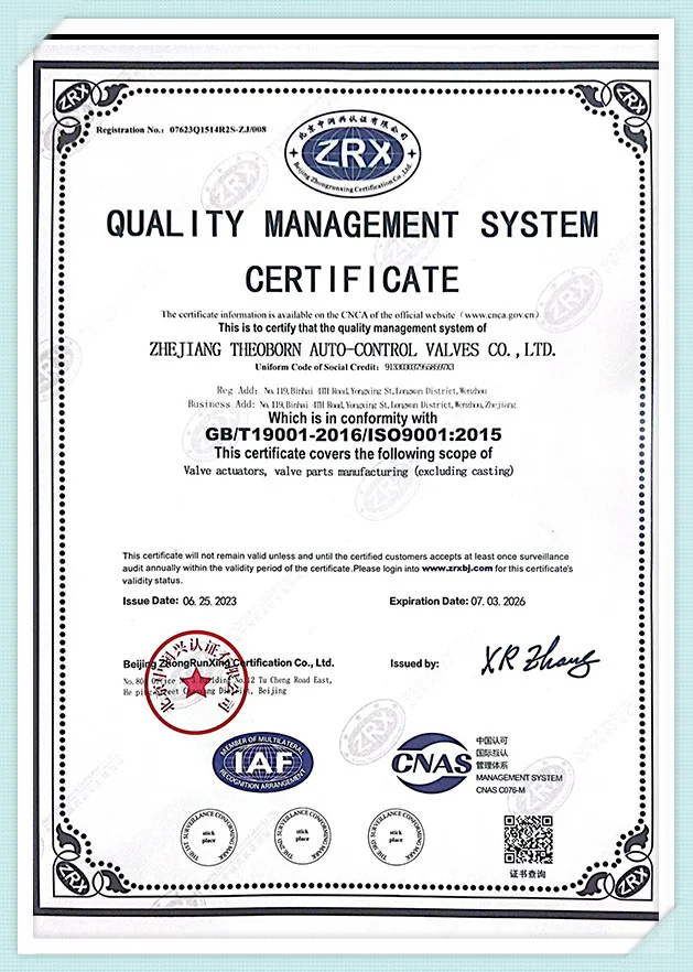 ISO 9001 Quality Management System Certificate