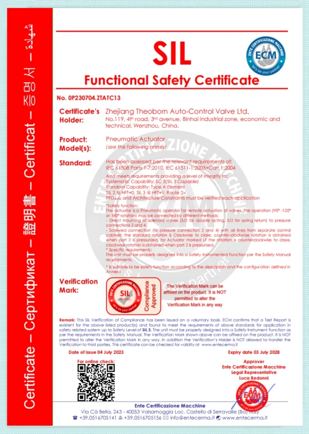 SIL Functional Safety Certificate